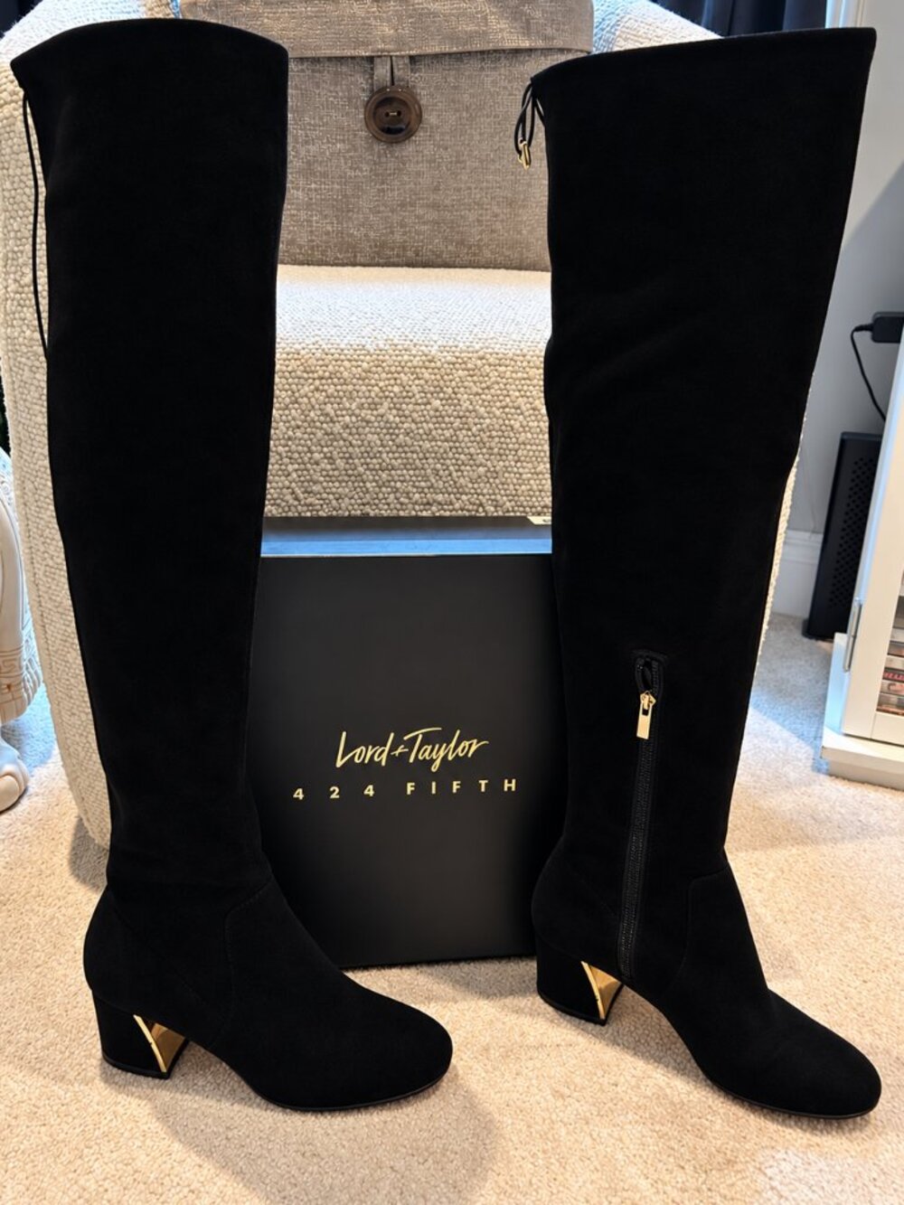 424 Fifth Eve Black Microfiber Over-the-Knee Boots Sz 6.5